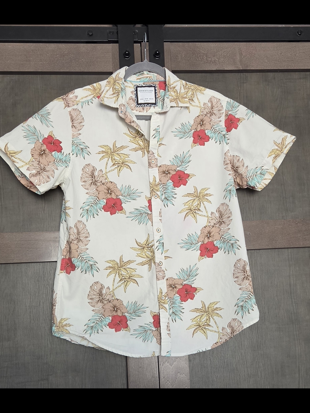 Denim & Flower Ricky Singh Tropical Hawaiian Button Front Shirt Men's Slim Fit